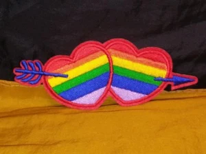 Rainbow Hearts Patch Iron-on Gay Pride Good Luck Magic - Picture 1 of 1