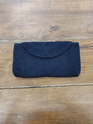 Bolso sin asas negro genuino Corde' Creations 1940 Art Deco bolso de noche cierre a presión Foto 1 de 4