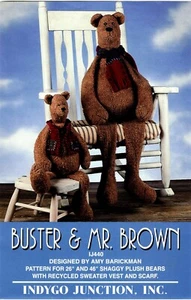 Buster & Mr. Brown Plush Bears Craft Sewing Pattern by Indygo Junction IJ458 - Picture 1 of 2