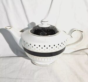 Grace's Teaware White Black +Metallic Gold Polka Dot Tea/Coffee Teapot Chic 🌸