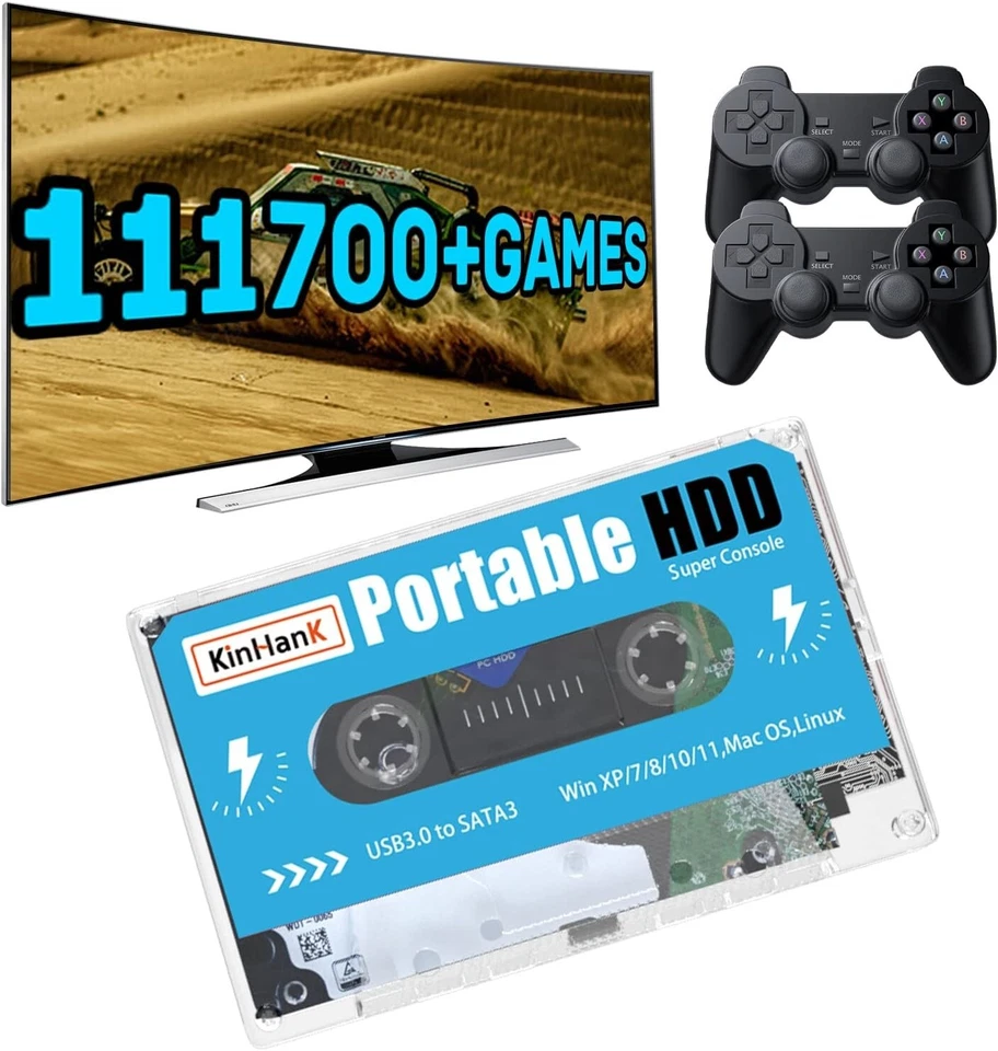 Kinhank 500G HDD External Hard Drive with 111700+ Retro Games (2 Controllers) - Image 1 of 4