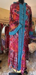 Krawatte gefärbt Spitze lange Staubjacke Kleid Cardigan M L XL 1X - Bild 1 von 12