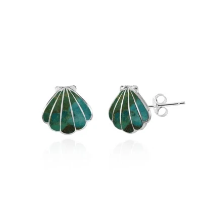 Sterling Silver Simulated Turquoise Seashell Stud Earrings - Image 1 of 3