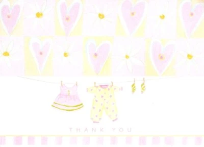 Pink Clothes Clothesline Baby Girl Shower Thank You Note Cards  - Set of 5 - Image 1 of 2