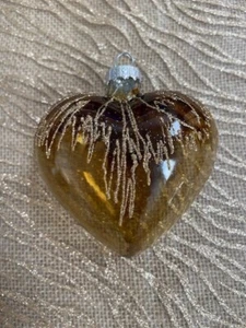 Großes Glas Herzornament einzigartiges Geschenk Weihnachten/Valentinstag handgefertigt braun-gold - Bild 1 von 1