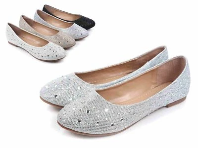 Zapatos planos de ballet plateados con textura brillante sin cordones solo parpadea punta redonda para mujer talla 5 Foto 1 de 4