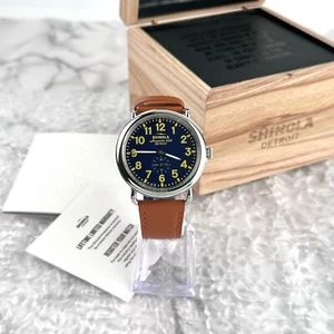 Shinola Classic Runwell 47MM Blue Dial with Brown Band Men's Quartz Watch - Picture 1 of 10