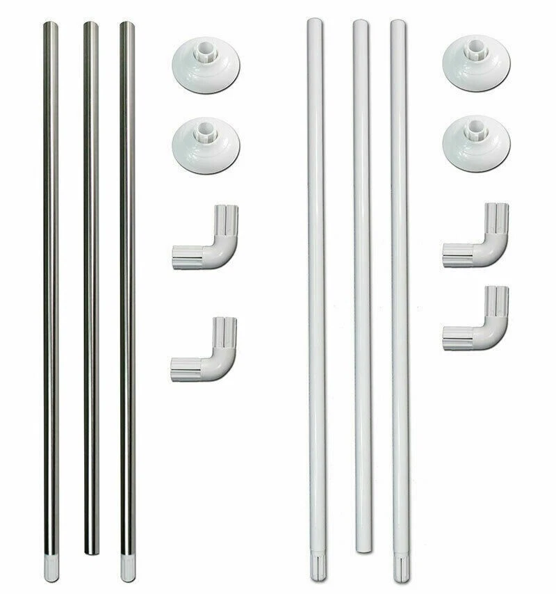 Bastone tenda doccia regolabile aste 80cm bianco angolare bianco e argento bagno - Immagine 1 di 4