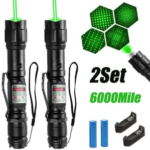 2X 6000Mile Green Laser Pointer Lazer Pen High Power Visible Beam Light+Battery - Picture 1 of 13
