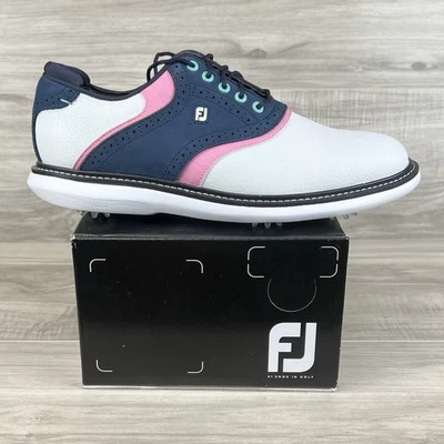 Zapatos de golf FootJoy FJ Traditions Saddle blancos azul marino rosa para hombre talla 12” Foto 1 de 4