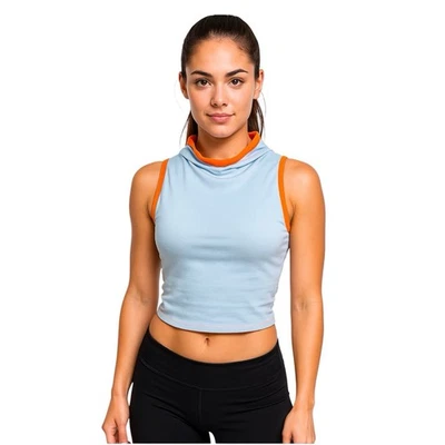 Vintage Rave Japanese Hybrid Baby Blue Mock Neck Tee With Orange Trim Sz Small - Image 1 of 4