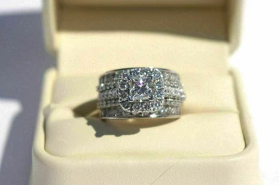 Princess Simulated Diamond Bridal Engagement Band Ring In 14k White Gold - Image 1 of 4