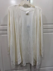 Bedford Fair Ivory Open Front Long Cardigan Sweater 3X Soft Lightweight - Picture 1 of 4