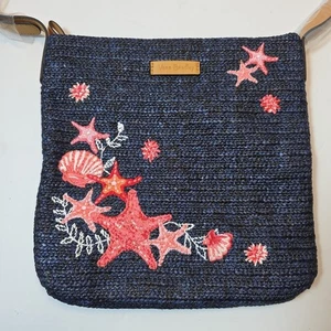 Vera Bradley Umhängetasche Stroh gewebt marine bestickt Sea Life Seestern Muscheln - Bild 1 von 9