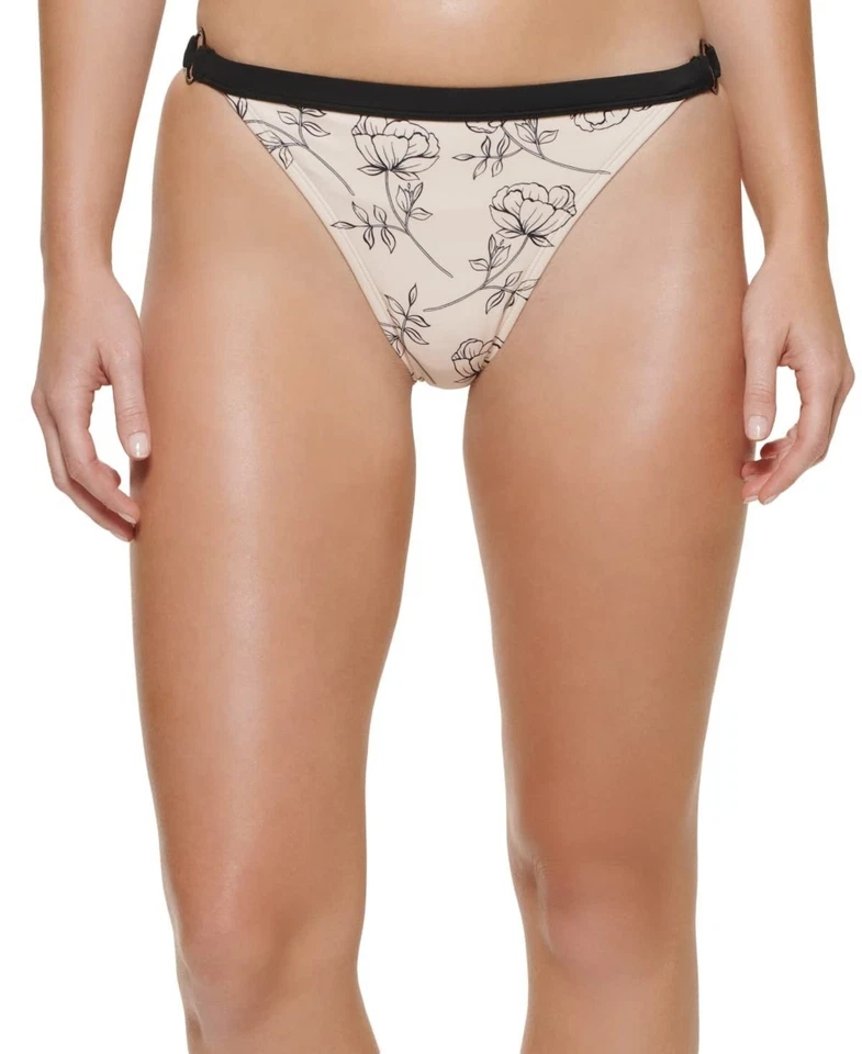 Calvin Klein Women's Logo Ring Printed Bikini Bottoms Swimsuit Black Size L - Image 1 of 1
