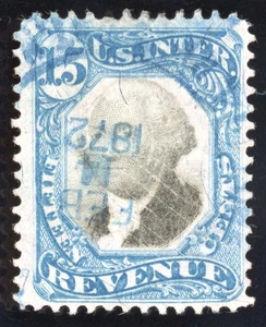 US Scott R110 Cut Cancel 15c Blue/Black Internal Rev Wash Lot GOR252 bhmstamps - Picture 1 of 2