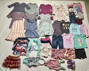 Bundle of 47 Girl clothes: dresses, shorts, swim, tops, skirts, pj, slides 4/5T - Picture 1 of 10