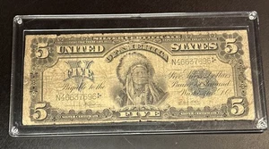 1899 $5 Silver Certificate - Indian Chief Note In Plastic Protective Display - Picture 1 of 10