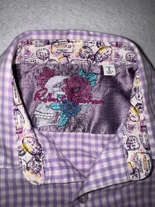 Robert Graham Flip Cuff Shirt 100% Cotton Long Sleeve Purple Plaid Mens L - Picture 1 of 7