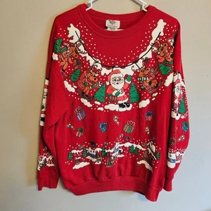 Vintage 90s Christmas Santa Ugly Crewneck Sweater Red Nutcracker Medium 1993 - Bild 1 von 8