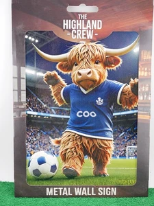 Highland Crew 8" x 6" Metal Wall Sign ~ Highland Coo (Cow) Football - Picture 1 of 2