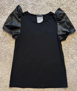 Alice + Olivia Silk Sleeve T Shirt Top Black Women’s Puff Sleeve S/M - Picture 1 of 6