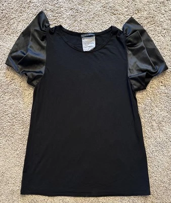 Alice + Olivia Silk Sleeve T Shirt Top Black Women’s Puff Sleeve S/M - Image 1 of 4
