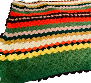 "Manta afgana vintage hecha a mano ganchillo ondulado multicolor rayas 54x62""" - Imagen 1 de 4