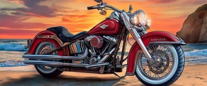 Canvas Art Red Motorcycle Motorbike Sunset Beach Wall Picture Poster Print - Picture 1 of 22