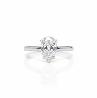 White Gold Ring Womens Engagement Wedding Diamond Pear Cut On Silver Size L-R - Image 1 of 4