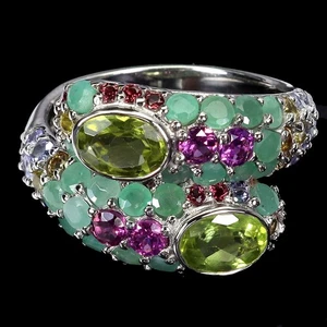 925 Sterling Silver Ring Oval Peridot 7x5mm Tanzanite Gemstone Jewelry Size 9 - Picture 1 of 13