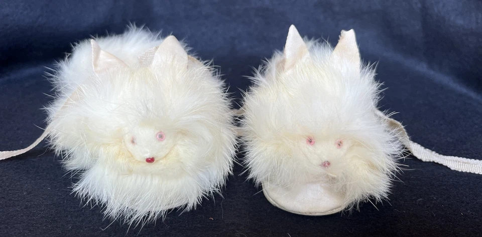 Антикварные тапочки кролик кролик конь стеклянные глаза и нос натуральный мех - Изображение 1 из 4