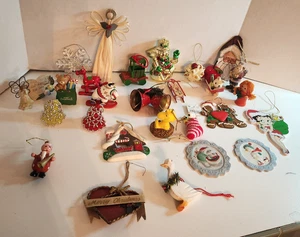 Vintage Lot 28 Variety Christmas Ornaments Santa Angel Snoopy Snowman coca cola - Picture 1 of 17