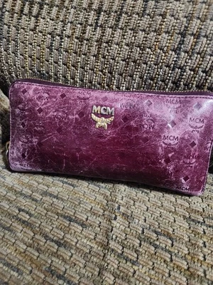 MCM Cartera Larga Cremallera Visetos Monograma Cuero Borgoña Muy Amado Leer Por Favor Foto 1 de 4