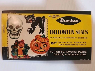 Vintage Dennison Halloween Seals 6 Designs 36 Seals Skull Cat Pumpkin Witch 🎃 - Image 1 of 4