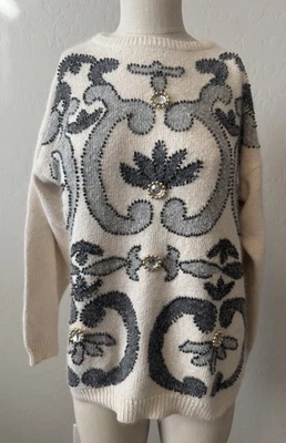 Suéter De Colección Años 80 Seda Difusa MP Lana Angora Ala de Murciélago Adornado Cuentas Joya Vacaciones Foto 1 de 4