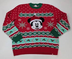 Men's Large Disney MICKEY MOUSE Santa UGLY Christmas Sweater Party Candy Canes - Picture 1 of 8