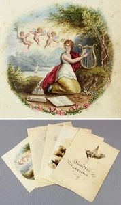 1830er Jahre markante Sammlung von 5 Blättern ORIGINAL Aquarell + Bleistiftskizzen - Bild 1 von 9