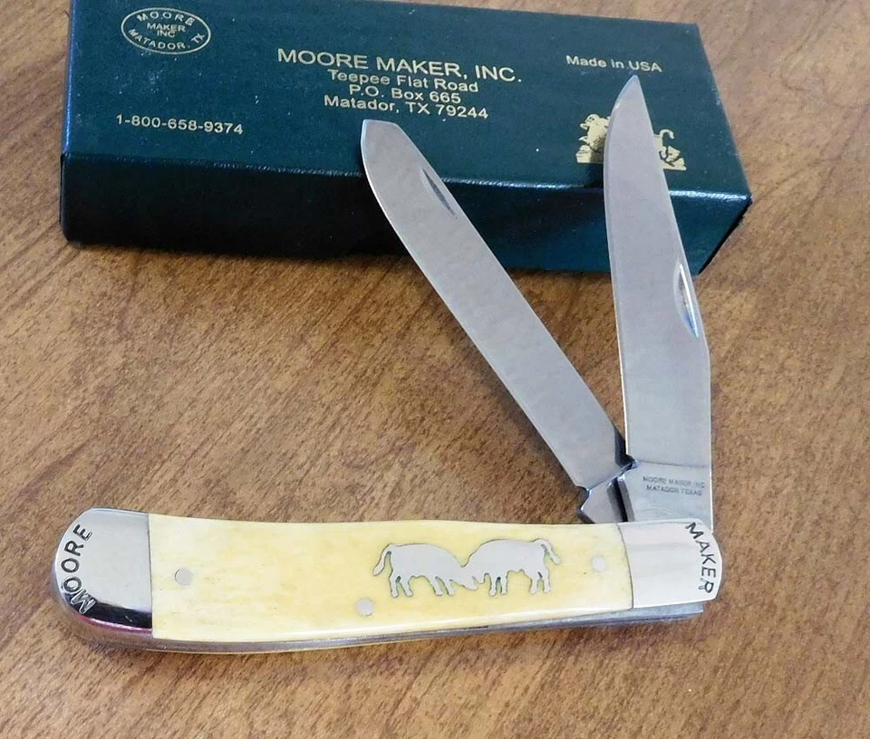 Nuevo cuchillo/cuchillos trampero MOORE MAKER 5202BU amarillo hueso liso toros de lucha Foto 1 de 1