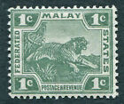 Federated Malay States 1906 1C Green Sg28 Mint Mh Fg Tiger Die I #B01