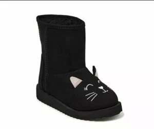 Wonder Nation Infant Girl Boots Black Cat Kitty Size 2&4 Embroidered Glitter - Picture 1 of 5