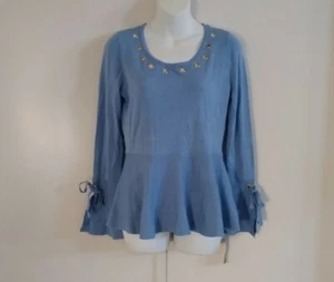 Thalia Sodi Long Bell Sleeve Grommet Detail Scoop Neck Blue Tranquility Top S - Picture 1 of 12