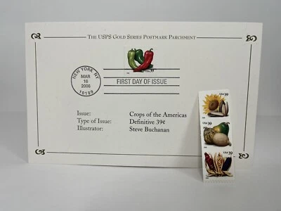 CROPS OF AMERICA Stamps 5 x 39 cent stamp strip and 1 First Day Issue - Image 1 of 2