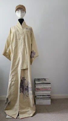 Beautiful Vintage Kimono In Beige With Tree Motives Full Lenght One Size - Image 1 of 4