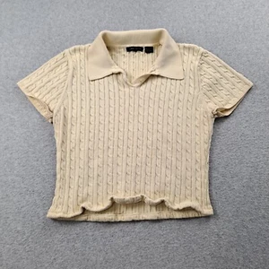 Vtg Jeanne Pierre Shirt Woman Large Yellow Cable Knit Academia Schoolgirl Y2K - Picture 1 of 7
