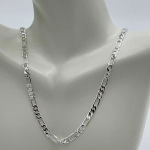 Collar de mujer Figaro chapado en plata con eslabones de cadena 24" nuevo - Imagen 1 de 2