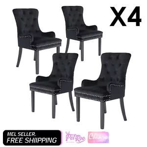 La Bella 4 Set French Provincial Dining Chair Ring Studded Lisse Velvet Rubberwo - Picture 1 of 13