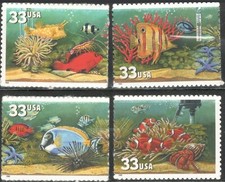 United States #3317-3320 MNH 1999 Aquarium Fish Reef Shrimp Thermometer