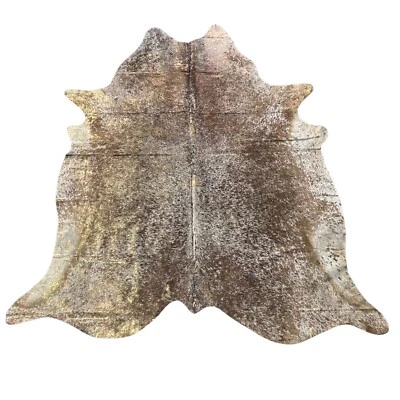 Alfombra de cuero de vaca marrón y pimienta sal y blanco dorado metálico lavado con ácido 7x6 pies Y-058 Foto 1 de 4