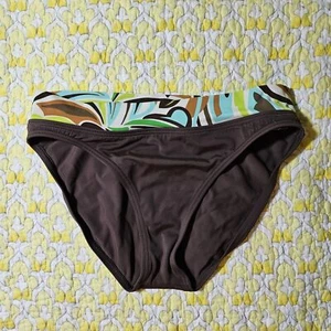 LEILANI Brown Bikini With Contrast Band Blue Green Retro Print Swim BOTTOM sz 6 - Picture 1 of 7